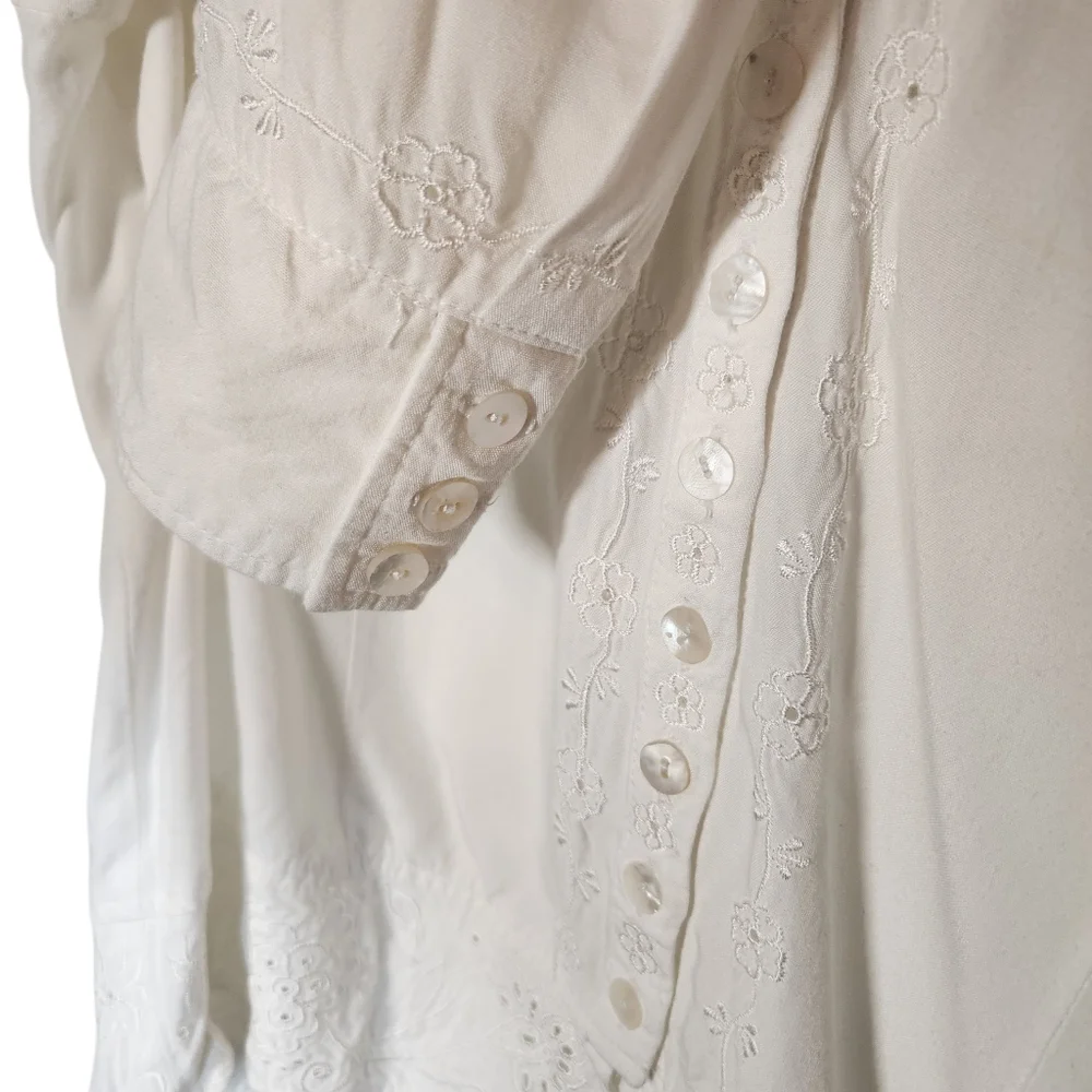 Y2K‎ Top Long Sleeve Cottagecore Fairy White Embroidered Lace Boho Indie Crop S